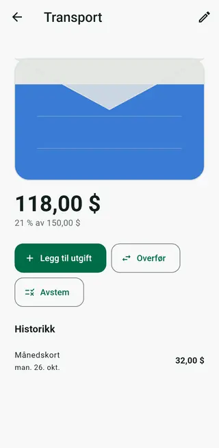 Detaljvisning av en konvolutt i Envello med historikk og knappen for avstemming